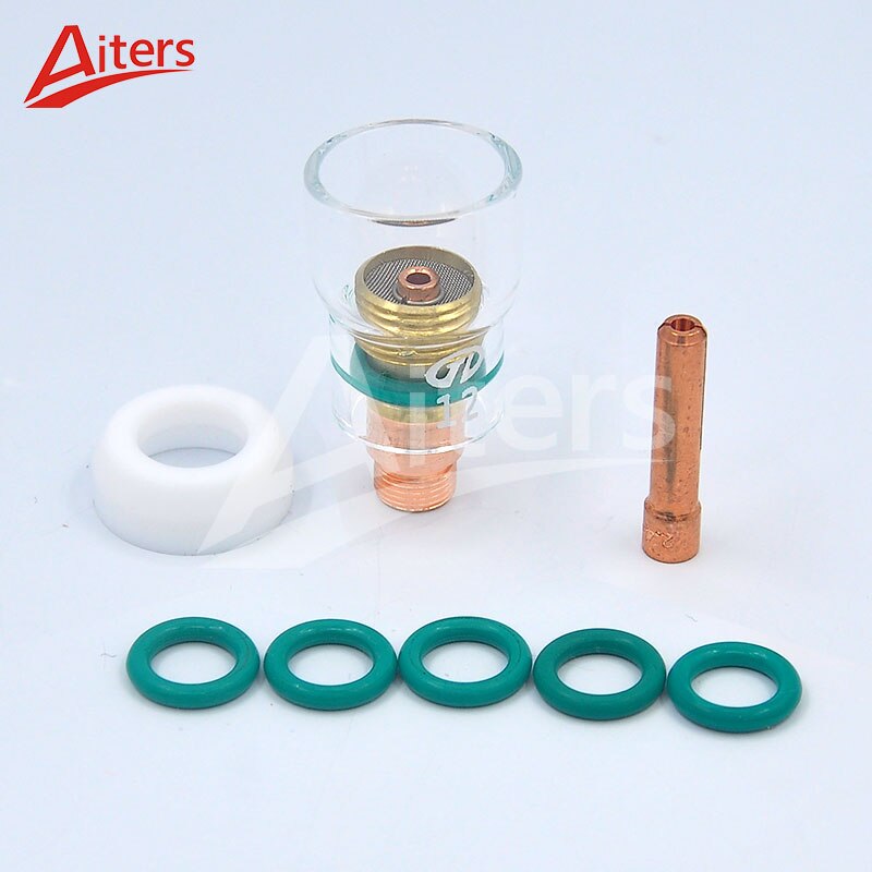 Welding Accessories #12 Pyrex Glass Cup Collet Body Stubby Gas Lens 10PCS kit Gas Lens Insulator and Resistant O-rings - KiwisLove