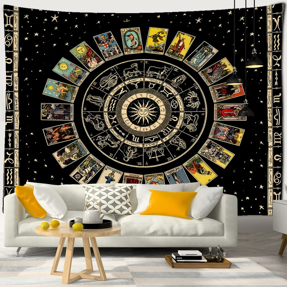Mandala Tarot Tapestry Wall Hanging Zodiac Star Plate Sun And Moon Psychedelic Witchcraft Hippie Home Decor - KiwisLove