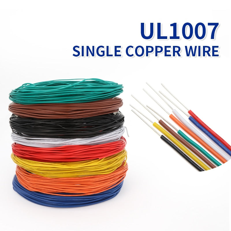 10M UL1007 PVC Tinned Copper Single Core Wire Cable Line 14/16/18/20/22/24/26 AWG White/Black/Red/Yellow/Green/Blue/Brown/Orange - KiwisLove
