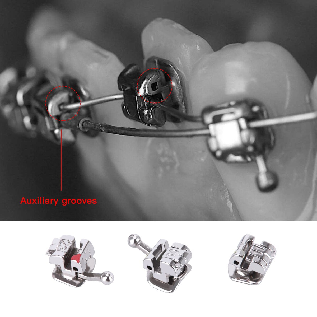 AZDENT Dental Metal Self-Ligating Brackets with Movable Hook Standard Turque Horizontal Auxiliary Slot Mesial Dista Adjustable - KiwisLove
