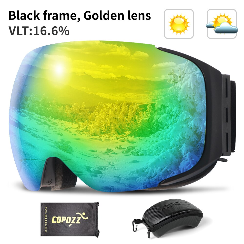 COPOZZ Brand Magnetic Snowboard Ski Goggles with Case 100% Anti-fog UV400 Double lens Protection Men and Women Snow Ski Glasses - KiwisLove