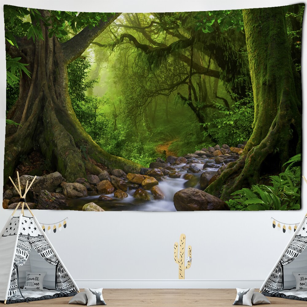 Forest Plant Landscape Tapestry Scenery Wall Hanging Hippie Bedspread Bohemian Psychedelic Tapiz Witchcraft Home Decor - KiwisLove
