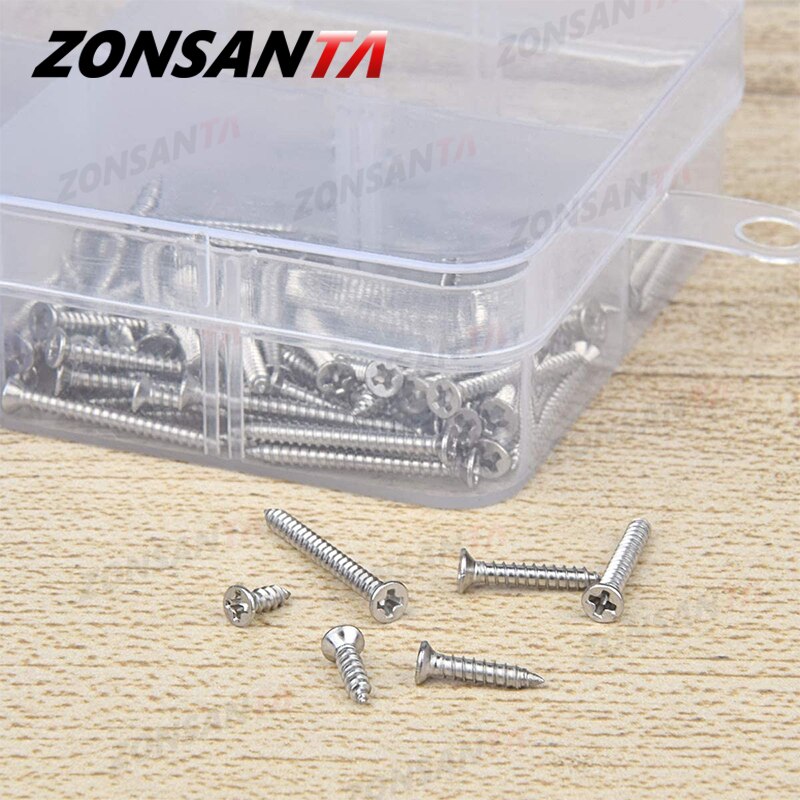 ZONSANTA 400Pcs M2 Cross Flat Head Self Tapping Screw Assortment Kit Wood Thread Nail Screw Sets DIY Countersunk Head Smal Scres - KiwisLove
