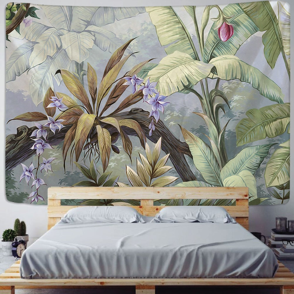 Tropical Plant Printed Tapestry Wall Hanging Nordic Ins Home Living Room Bedroom Fabric Hanging Painting Background Decoration - KiwisLove