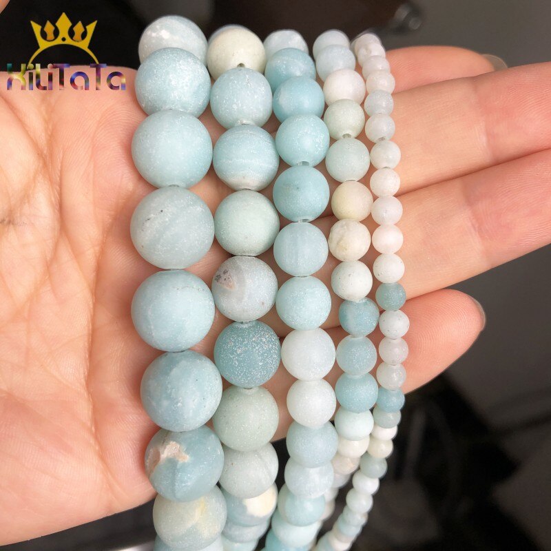 Natural Matte Stone Beads Blue Amazonite Round Loose Spacer Beads For Jewelry Making Round Beads 4 6 8 10 12mm DIY Bracelet 15&#39;&#39;