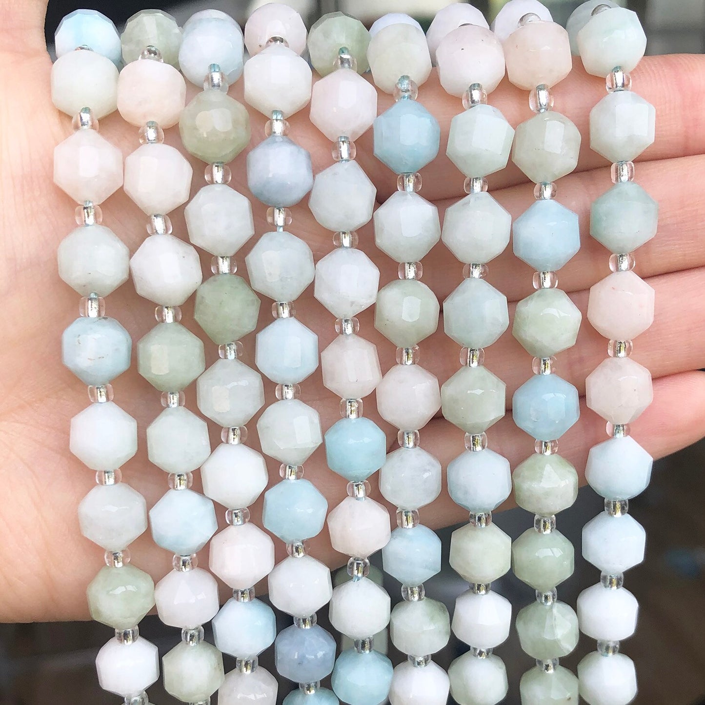8mm Olive Shape Blue Amazonite Stone Beads Natural Faceted Loose Gem Spacer Beads For DIY Jewelry Making Bracelet Accessories - KiwisLove
