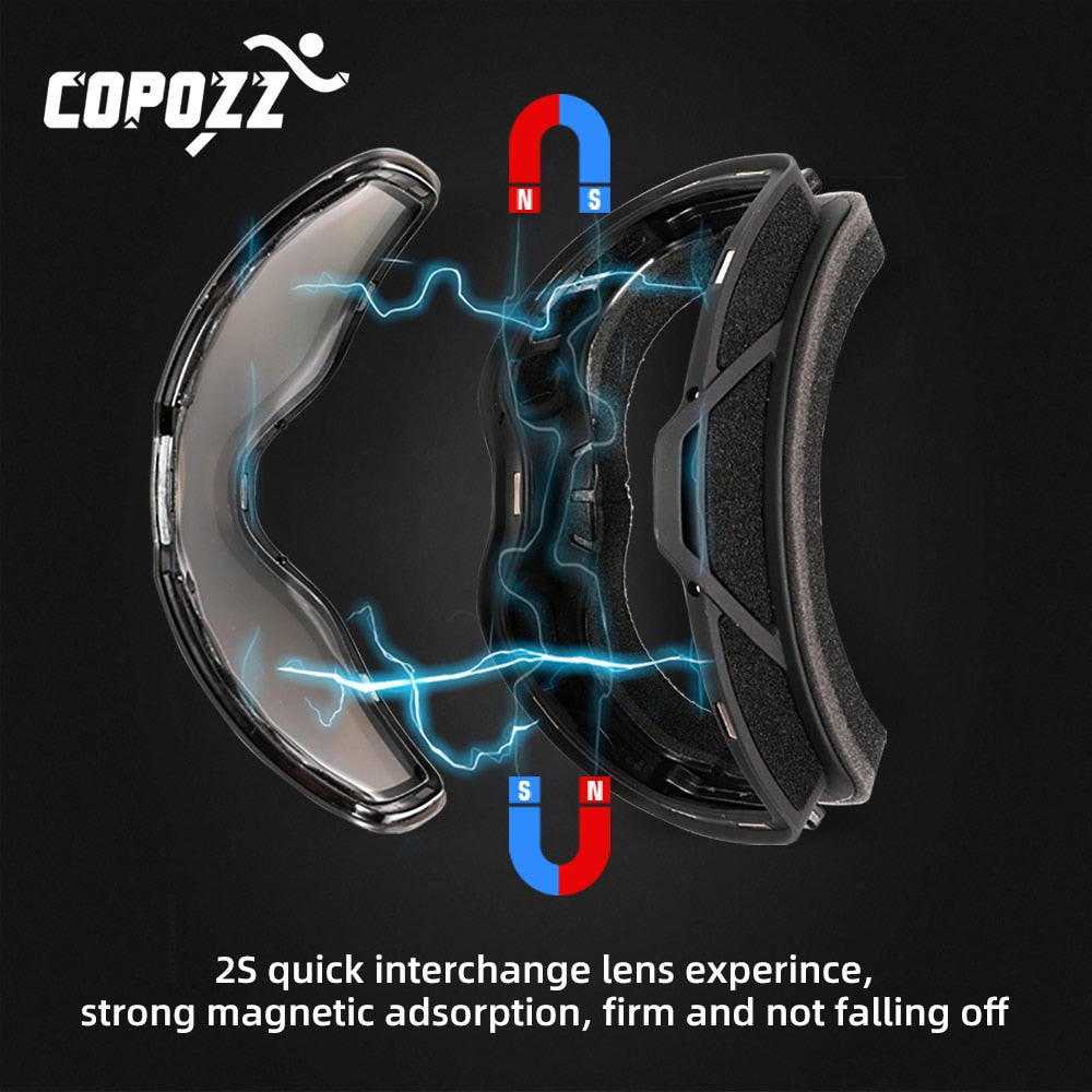 COPOZZ Frameless Ski Goggles with Magnetic Lens Skateboard Skiing Anti-fog UV400 Snowboard Goggles Men Women Ski Glasses Eyewear - KiwisLove