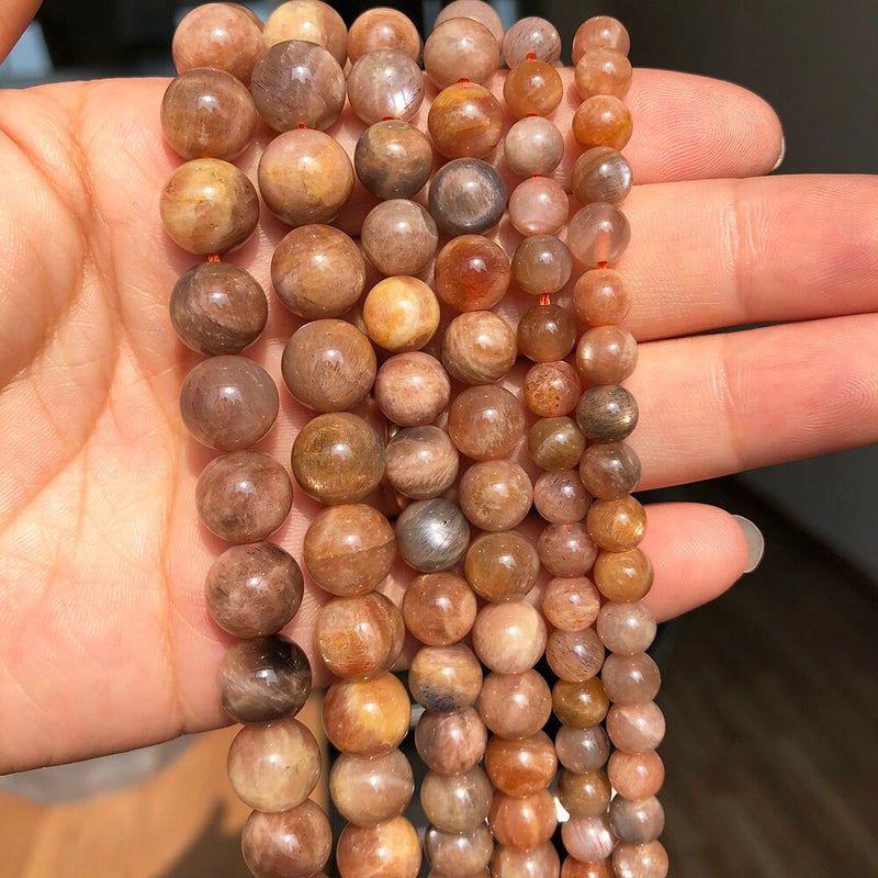 Natural Sunstone Beads Round Gem Loose Spacer Beads for DIY Jewelry Making Bracelet Necklace Accessories 15&#39;&#39;Strands 6 8 10mm