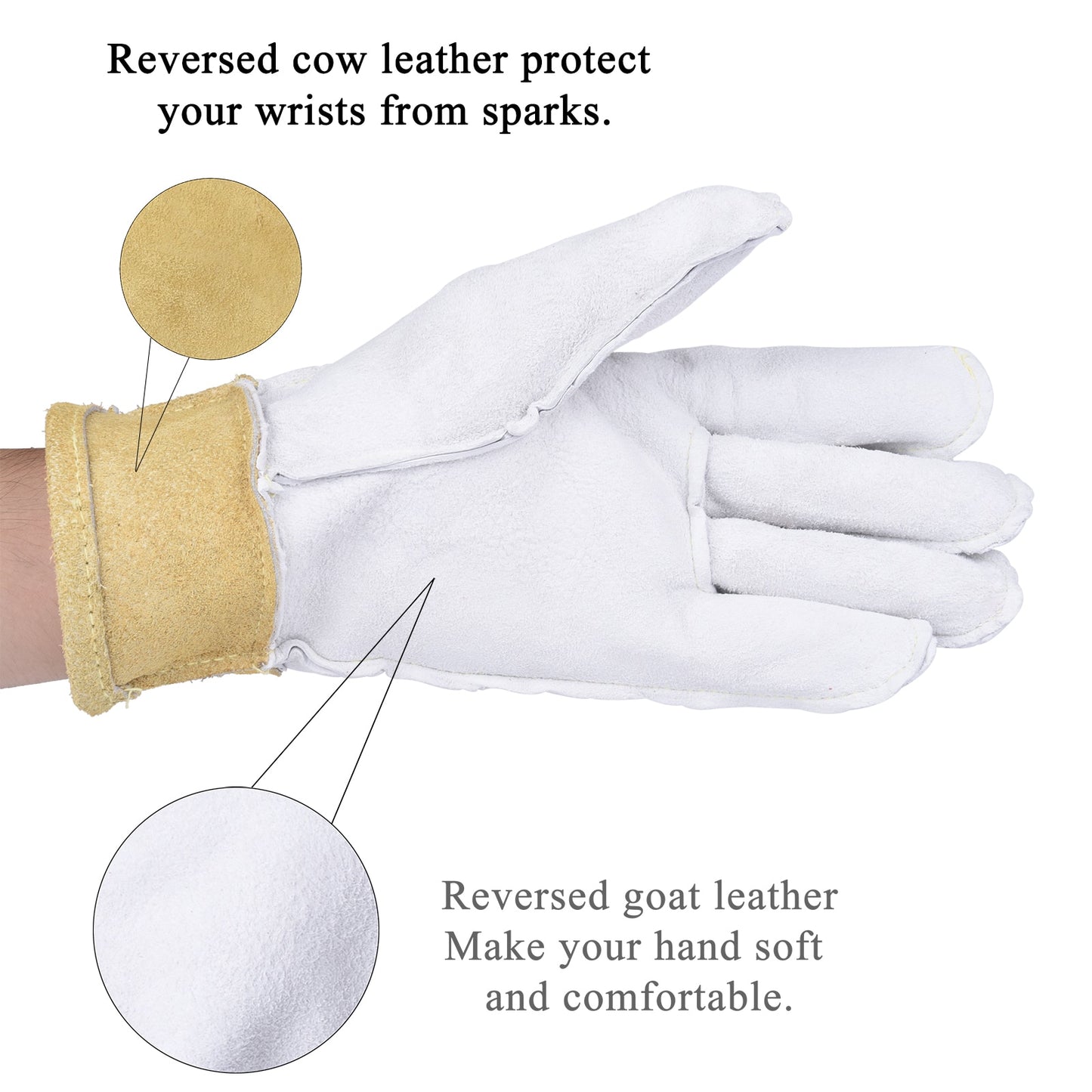 Pair TIG Welding Gloves 25cm(9.84&quot;) Goatskin Palm Cowhide Cuff Soft Sensitive Gloves CE Certificated WELDAS High Quality - KiwisLove