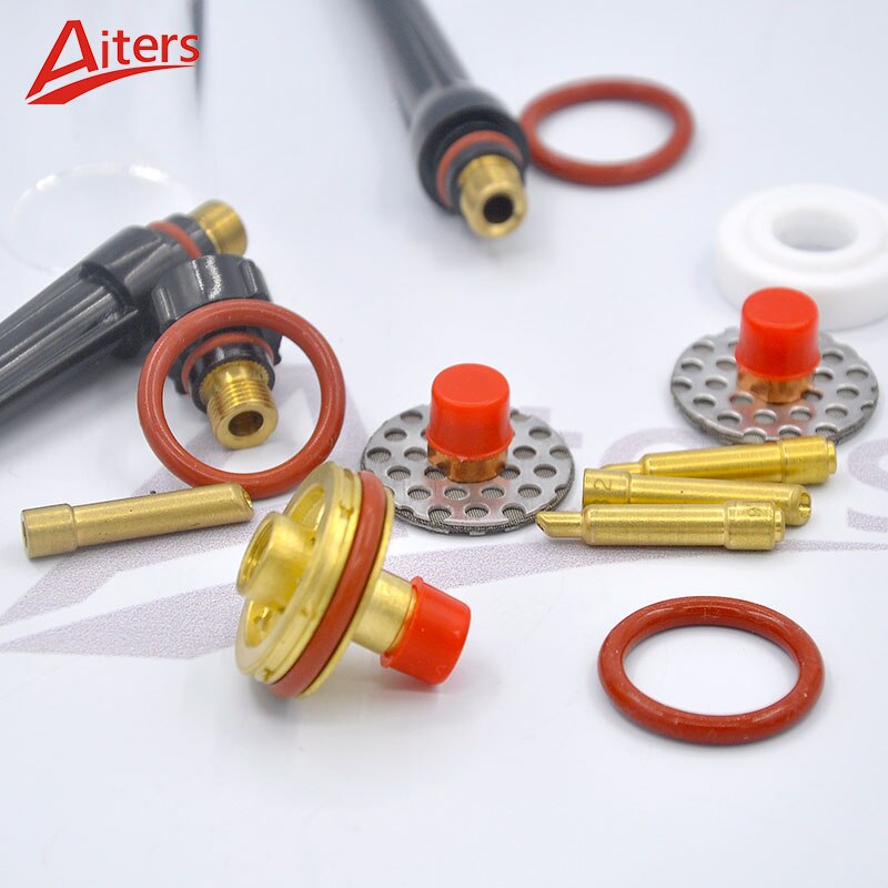 17Pcs Kit TIG Welding Torch 1.0/1.6mm Collet Stubby Gas Lens #10 Pyrex Cup For WP-17/18/26 With Large Connector - KiwisLove
