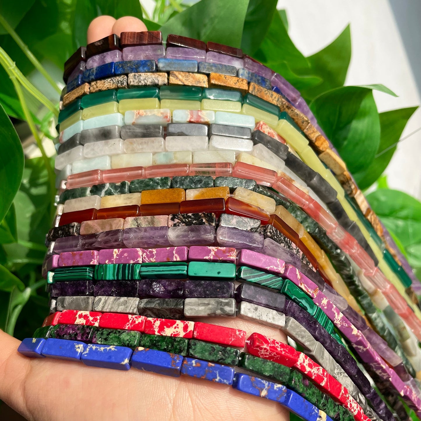 4x13mm Natural Stone Tube Rectangle Sea Sediment Lapis Lazuli Opal Quartz Beads for Jewelry DIY Bracelet Charms Accessories 15&#39;&#39; - KiwisLove