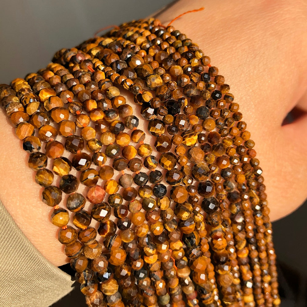 Natural Stone Faceted Yellow Tiger Eye Gem Loose Spacer Beads for Jewelry Making DIY Bracelet Earrings Accessories 15&#39;&#39; 2 3 4mm - KiwisLove