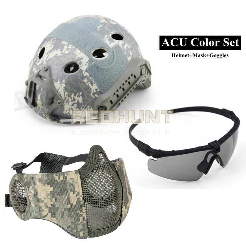 Paintball Fast Helmet Hunting Tactical Half Face Mask for Shooting Airsoft Mesh Breathable Eye Protective Mask - KiwisLove