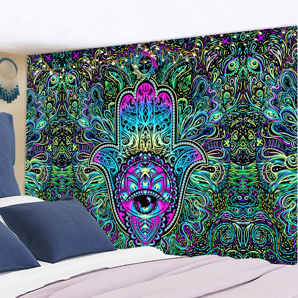 Psychedelic Wall Tapestry Boho Mandala Moon Tapestry Wall Hanging Hippie Sun Tapestry Wall Art Decor for Bedroom Living Room - KiwisLove