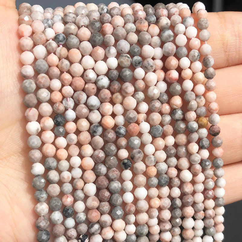 Natural Stone Faceted Pink Zebra Jaspers Spacer Beads for Jewelry DIY 3 4mm Small Round Beads Making Bracelet Accessories 15&#39;&#39;