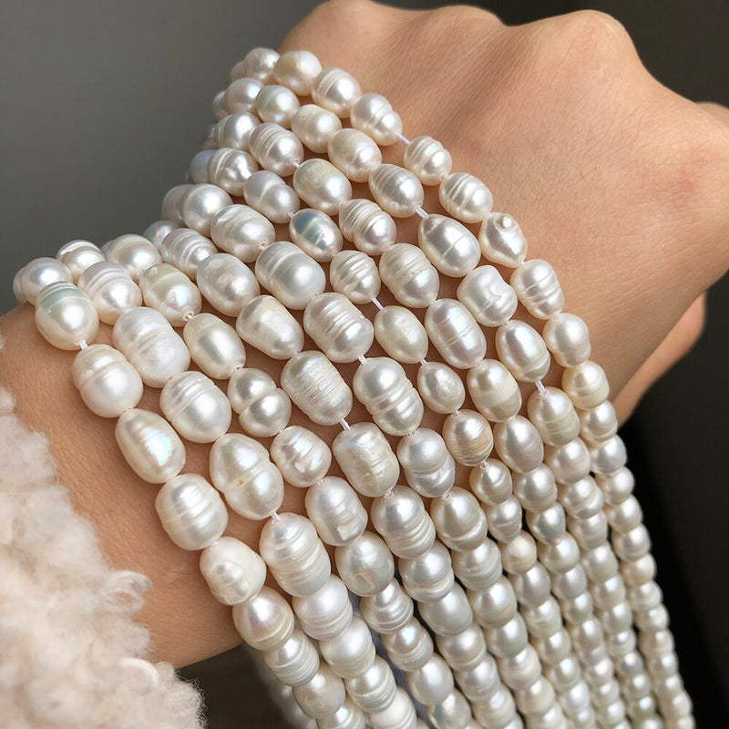 White Freshwater Pearl Beads Rice Shape Loose Spacer Pearls Beads For DIY Women Handmade Bracelet Charms Accessories 15&#39;&#39;inches