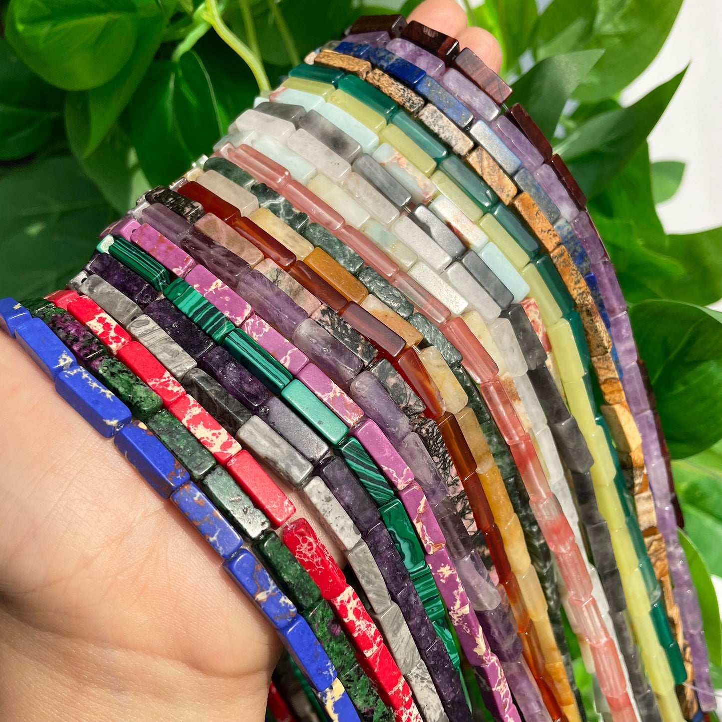 4x13mm Natural Stone Tube Rectangle Sea Sediment Lapis Lazuli Opal Quartz Beads for Jewelry DIY Bracelet Charms Accessories 15&#39;&#39; - KiwisLove