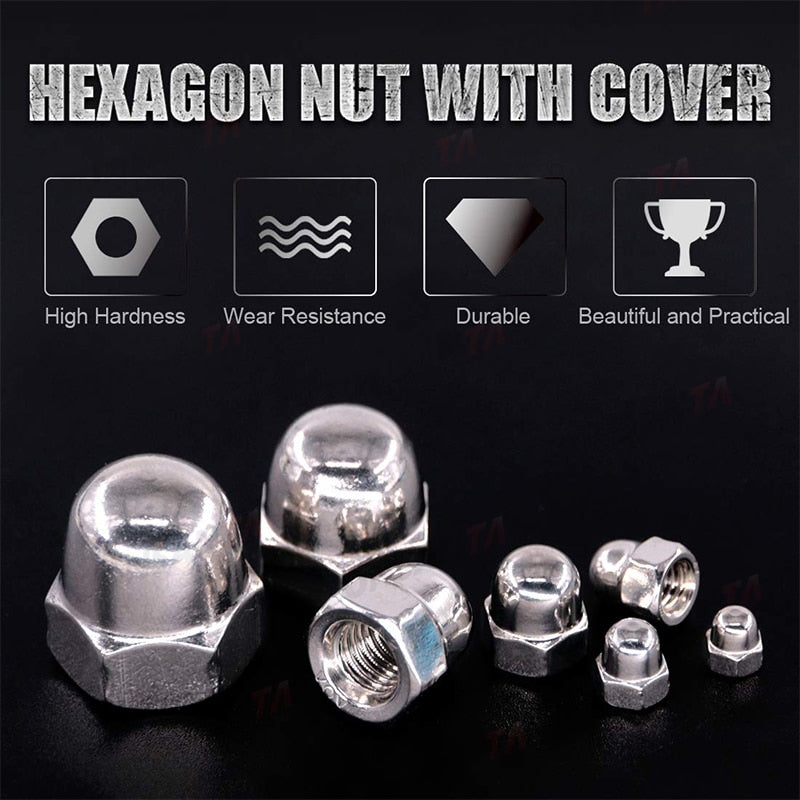 ZONSANTA Acorn Nut M3 M4 M5 M6 M8 M10 M12 Hex Cap Nuts 304 Stainless Steel Decorative Dome Cap Nuts Blind Nuts Assortment Kit - KiwisLove
