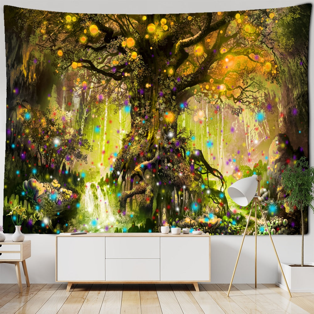 Lantern Tree Of Life Tapestry Wall Hanging Psychedelic Witchcraft Mystery Tapiz Hippie Good Luck Background Cloth Home Decor - KiwisLove