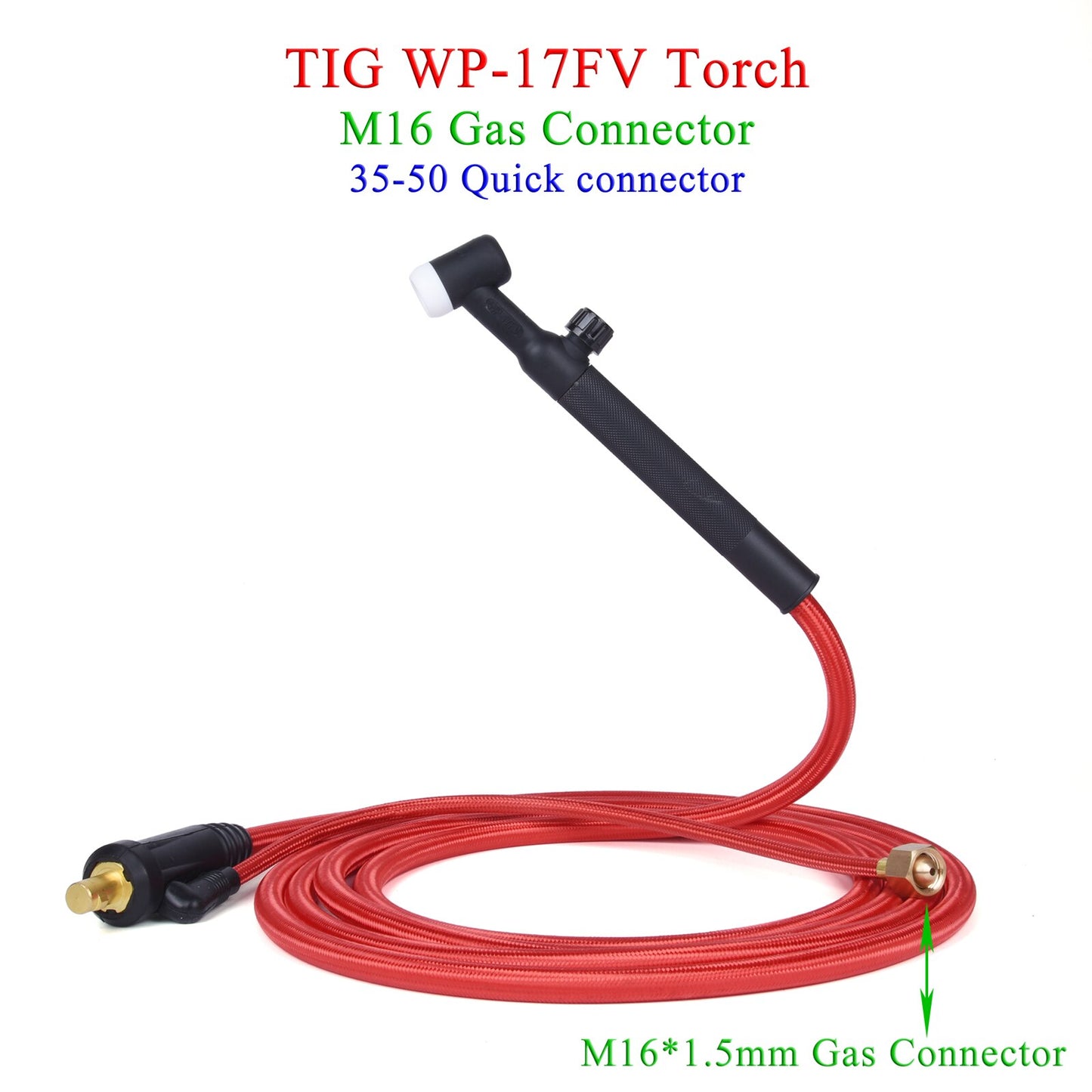 4M/13ft 7.8M/25.6ft WP17F 17FV TIG Welding Torch Soft Hose Cable Wires M16*1.5mm Gas Connector DKJ 10-25 35-50 Power Connector - KiwisLove