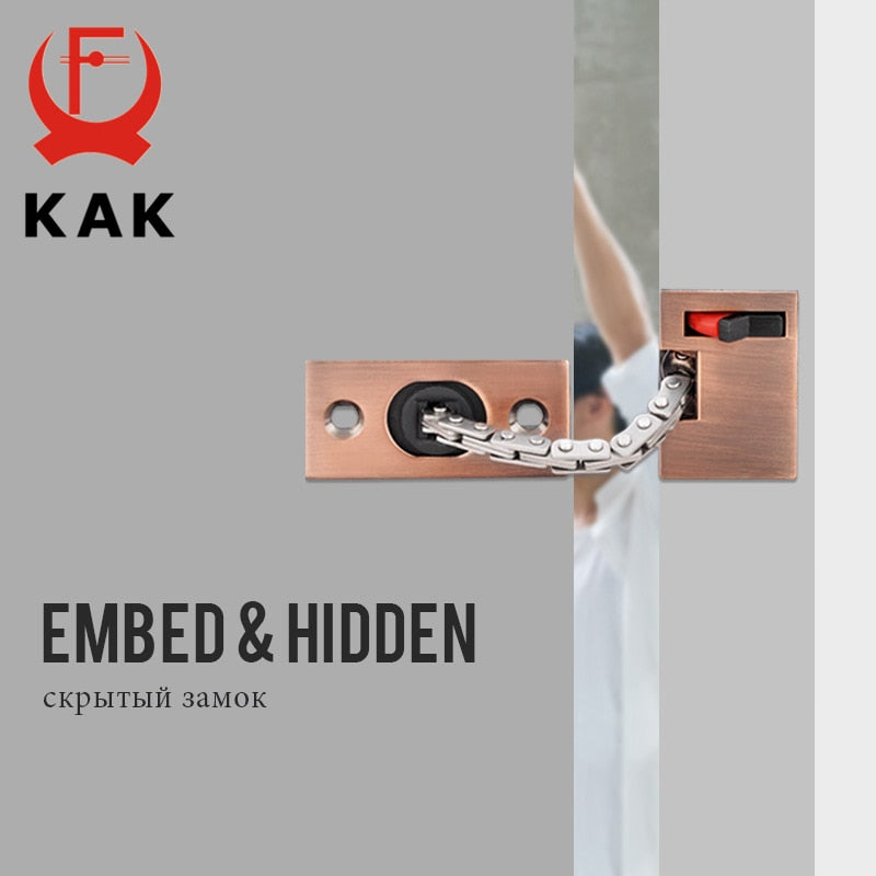 KAK Zinc Alloy Hidden Security Door Chain Lock Extruded Door Latch Anti-theft Door Lock Home Hotel Kids Protection Lock Hardware - KiwisLove