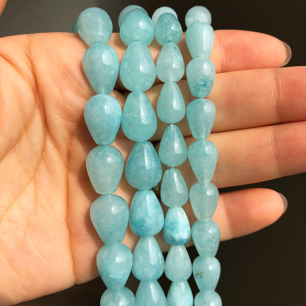 Blue Amazonite Stone Beads Water Drop Loose Spacer Beads For Jewelry Making DIY Bracelet Accessories 15&#39;&#39;inches 8*12mm 10*14mm - KiwisLove
