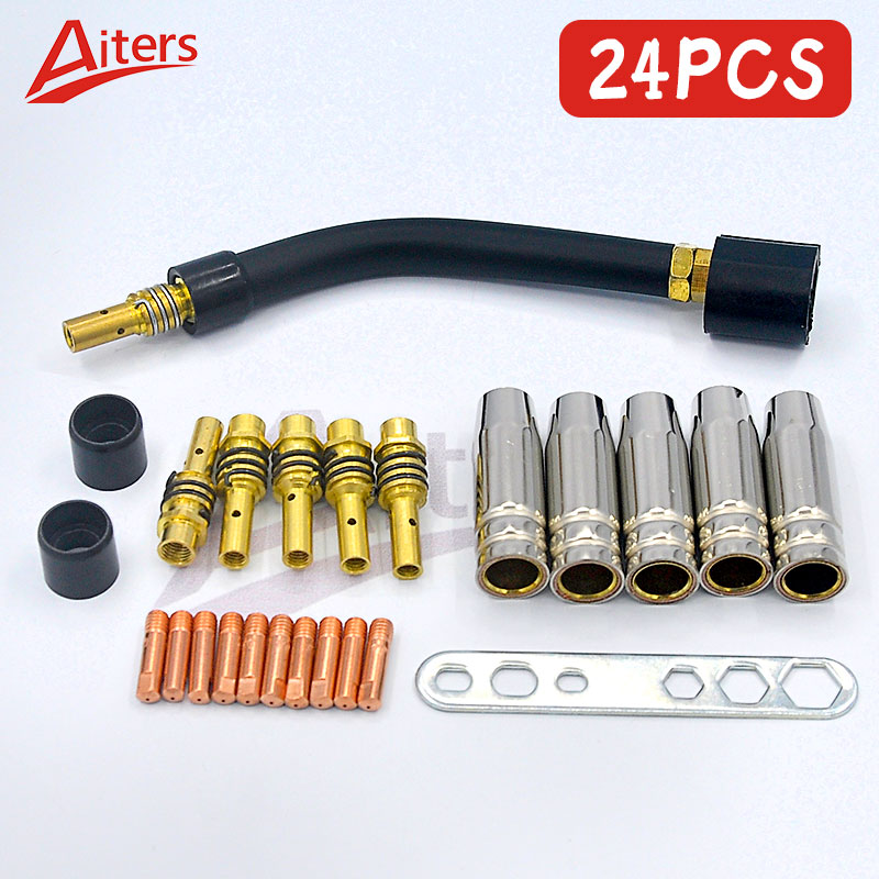 24PCS/Set  15AK Binzel Torch/Gun Consumables Electrode and Shield Contact Tip Holder Gas Nozzle for MIG MAG