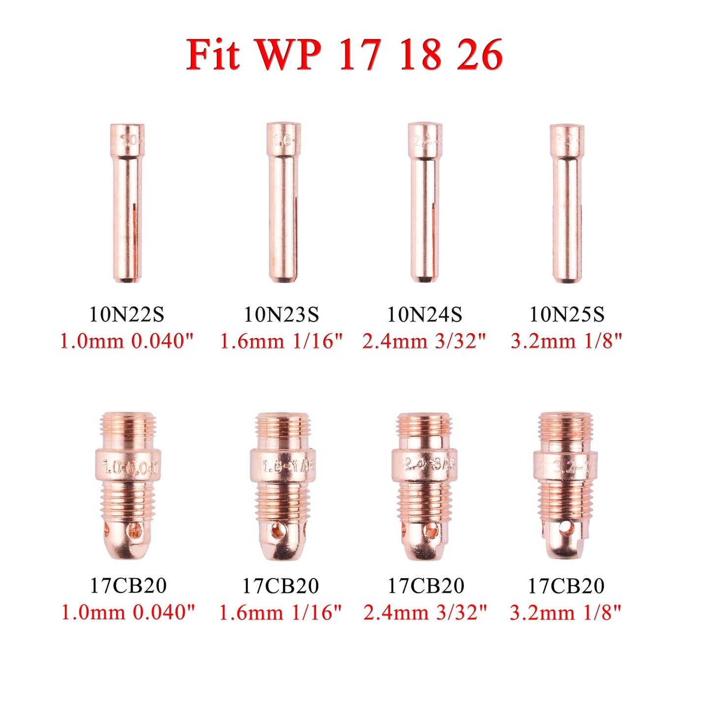 1.0/1.6/2.4/3.2mm TIG Collet And Collet Body 10N22S 10N23S 10N24S 10N25S 17CB20  TIG WP17 18 26 Torch - KiwisLove