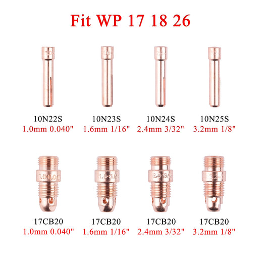 1.0/1.6/2.4/3.2mm TIG Collet And Collet Body 10N22S 10N23S 10N24S 10N25S 17CB20  TIG WP17 18 26 Torch - KiwisLove