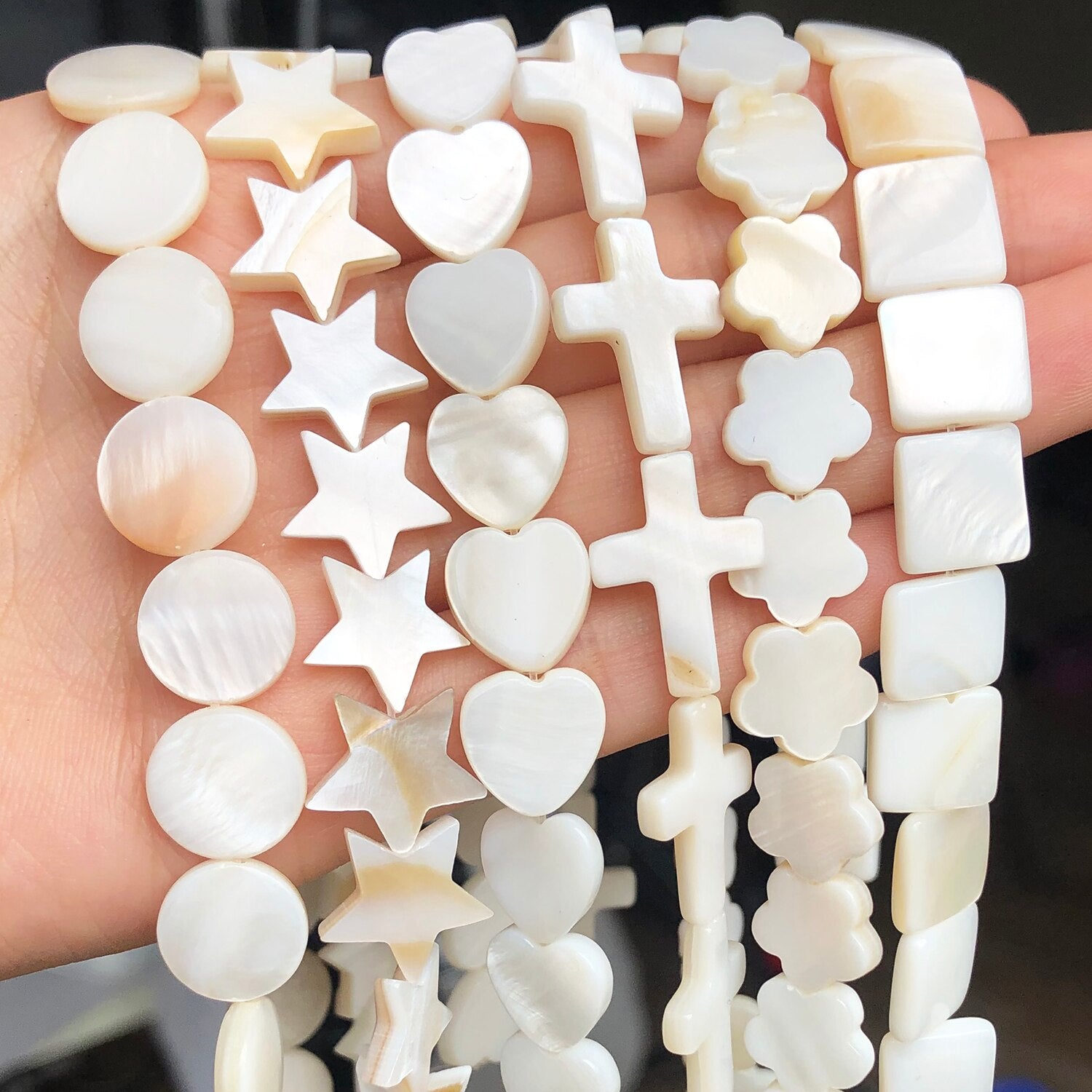 Natural White Freshwater Shell Beads Beads Heart Cross Star Round Mother Of Pearl Loose Beads for Jewelry Making DIY Bracelet - KiwisLove
