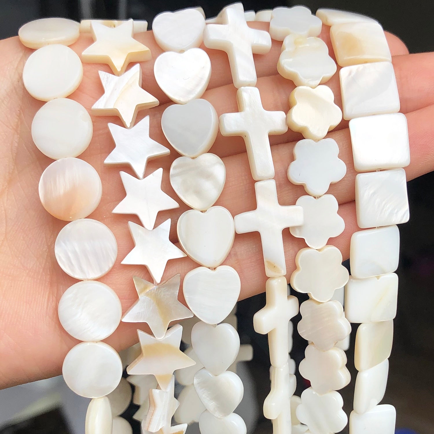 Natural White Freshwater Shell Beads Beads Heart Cross Star Round Mother Of Pearl Loose Beads for Jewelry Making DIY Bracelet - KiwisLove