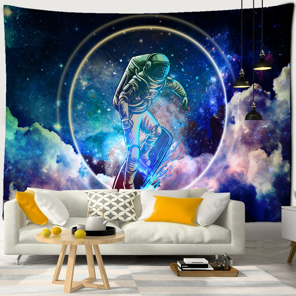 Cartoon Character Starry Sky Tapestry Wall Hanging Astronaut Psychedelic Witchcraft Dormitory Hippie Tapiz Home Decor - KiwisLove