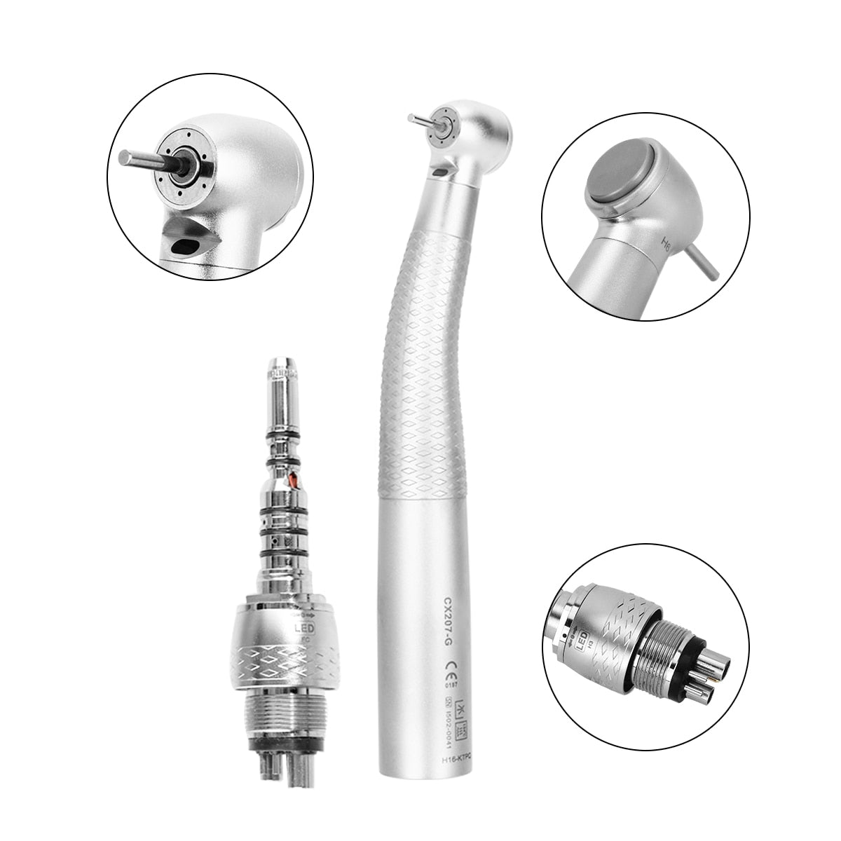 Dental LED Fiber Optic High Speed Push Button Handpiece 3 Way Spray 3 Air 6 hole Led Fiber Coupler - KiwisLove