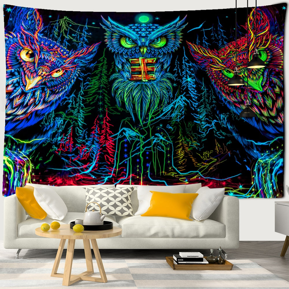 Colorful Psychedelic Owl Tapestry Wall Hanging Bohemian Hippie Art Science Fiction TAPIZ Witchcraft Room Home Decor - KiwisLove
