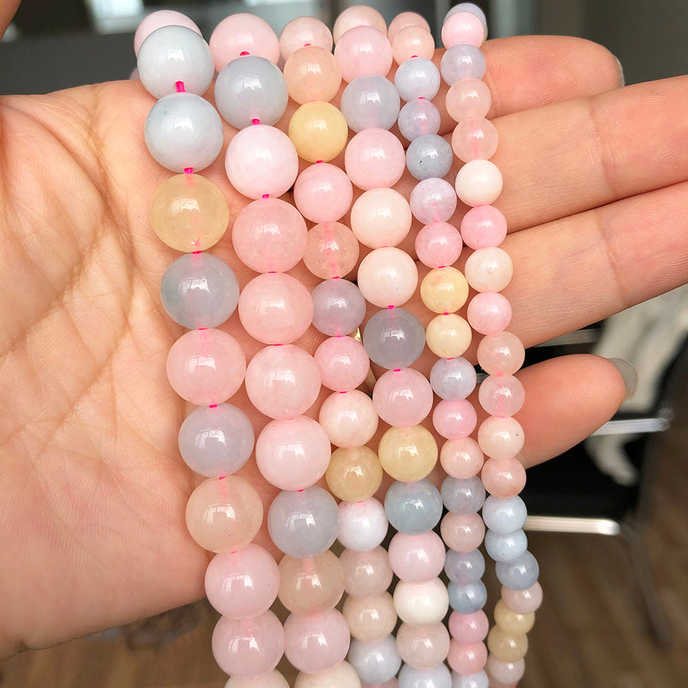Colorful Morganite Stone Beads for Jewelry Making 6 8 10mm Smooth Round Loose Spacer Beads DIY Bracelet Charms Accessories 15&#39;&#39; - KiwisLove