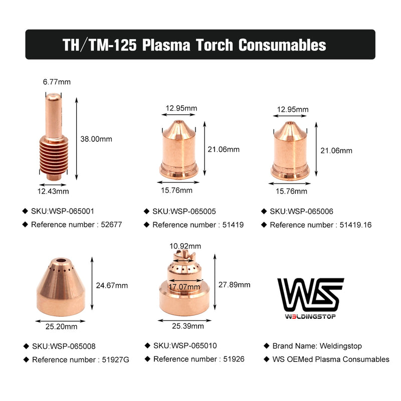 52677 51419 TH-125 TM-125 Plama Cutter Torch Consumable 45-125A Electrode Nozzle/Tip - KiwisLove