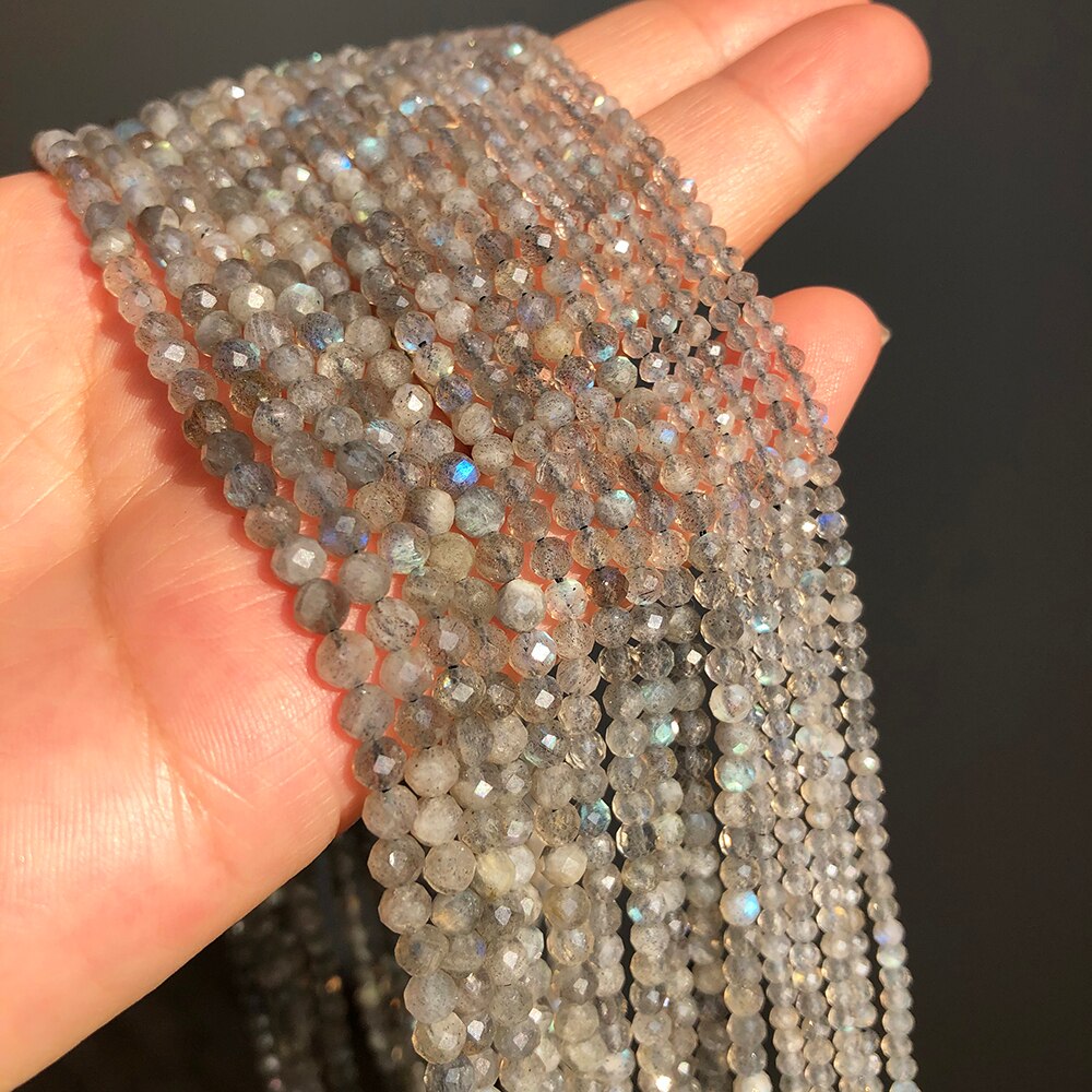 A+ Natural Gray Labradorite Stone Beads Faceted Gem Loose Spacer Beads for Jewelry Making DIY Bracelet Accessories 15&#39;&#39; 2 3 4mm - KiwisLove