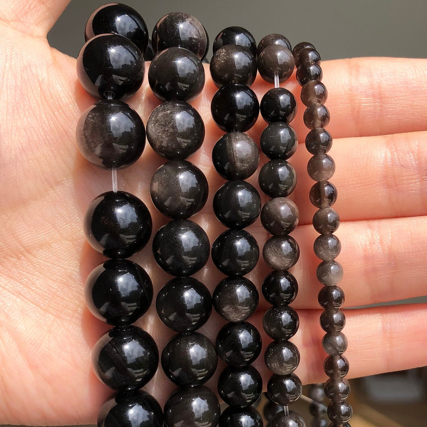 Natural Stone Beads Silver Color Obsidian Japsers Minerals Loose Beads 15&#39;&#39;Inches 4 6 8 10 12mm for Jewelry Making DIY Bracelet - KiwisLove