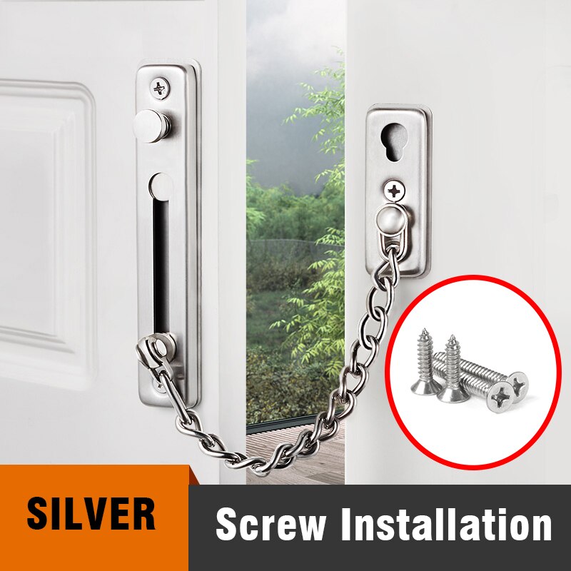 KAK 304 Stainless Steel Security Door Chain Lock Anti-theft Door Chain Door Latch Nail Free Glue Thicken Door Lock Hardware - KiwisLove