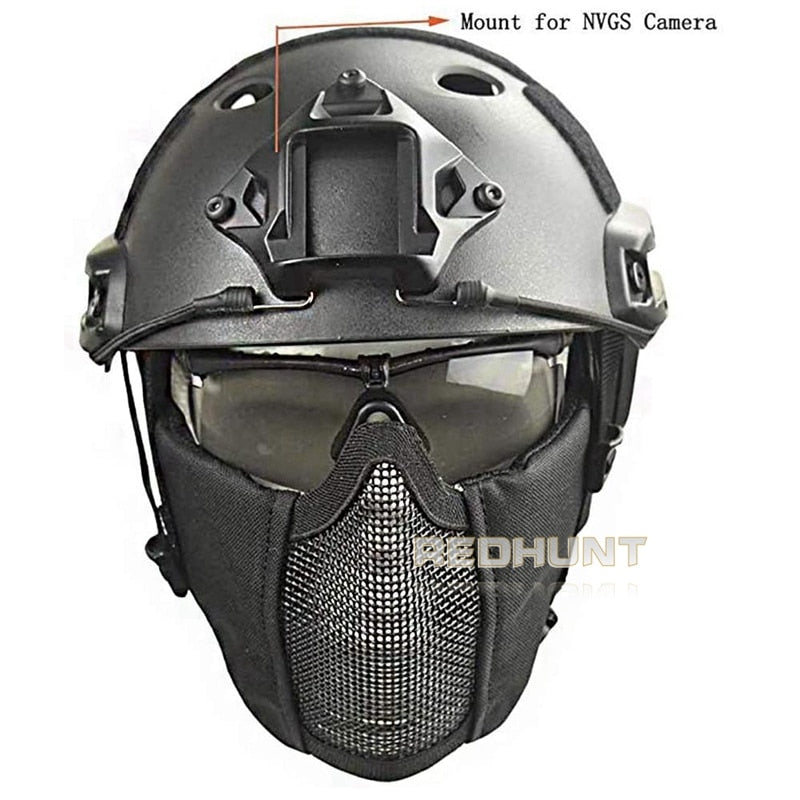 Paintball Fast Helmet Hunting Tactical Half Face Mask for Shooting Airsoft Mesh Breathable Eye Protective Mask - KiwisLove