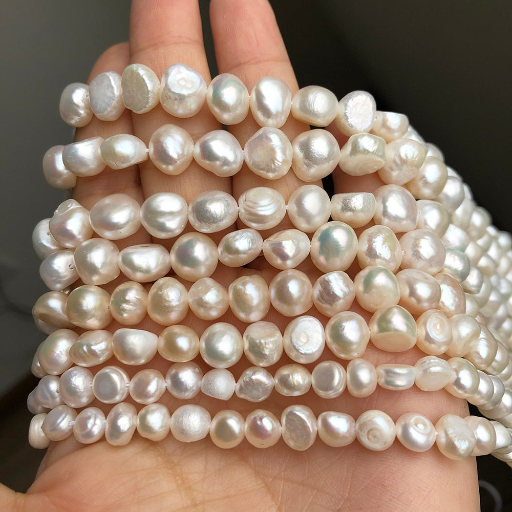 Irregular Round White Cultured Pearls Beads Freshwater Pearls Beads For DIY Women Handmade Bracelet Accessories 15&#39;&#39;inches - KiwisLove