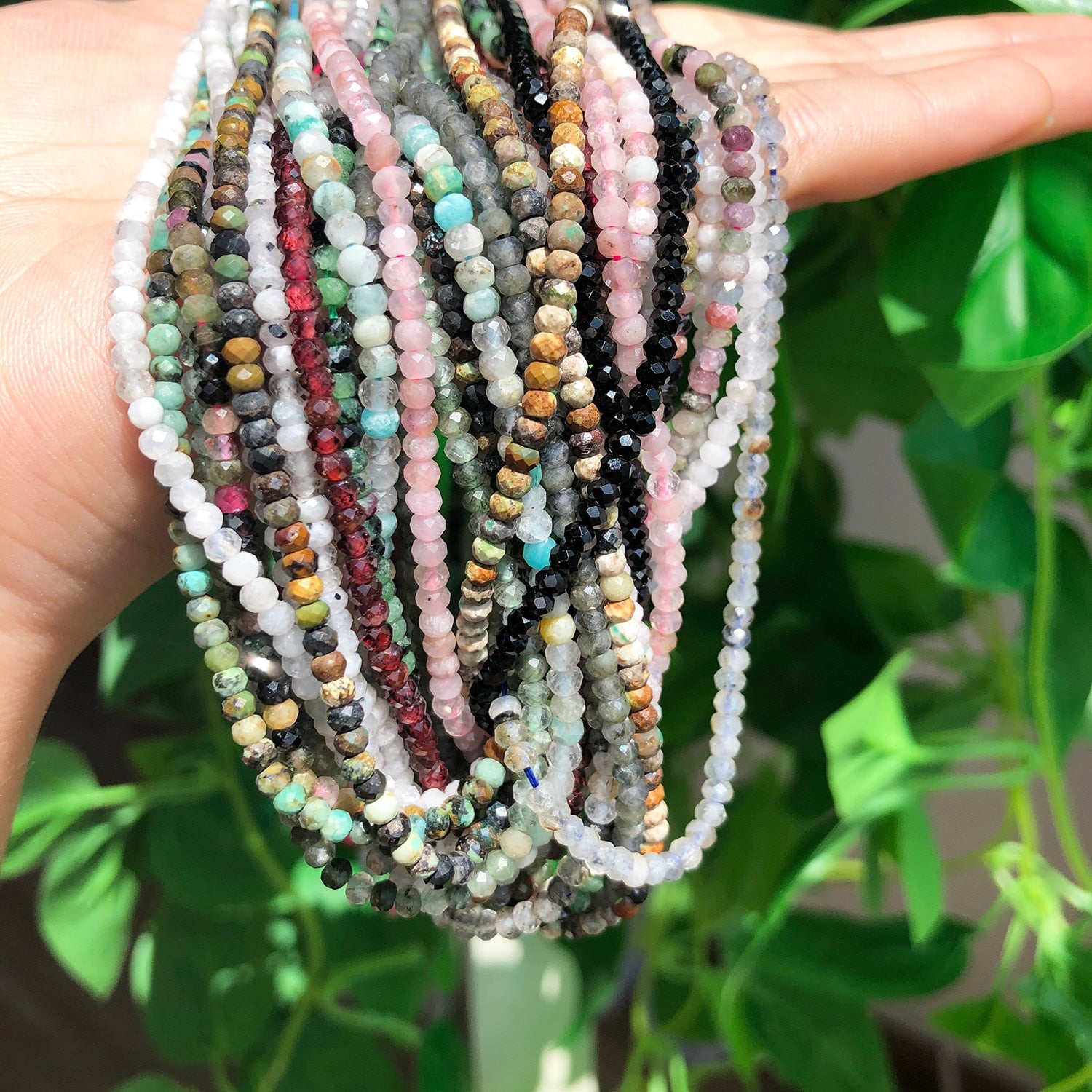 3*2mm Natural Stone Seed Beads Small Moonstone Turquoises Agates Opal Rondelle Beads for Jewelry Women Waist Bracelet Making Diy - KiwisLove