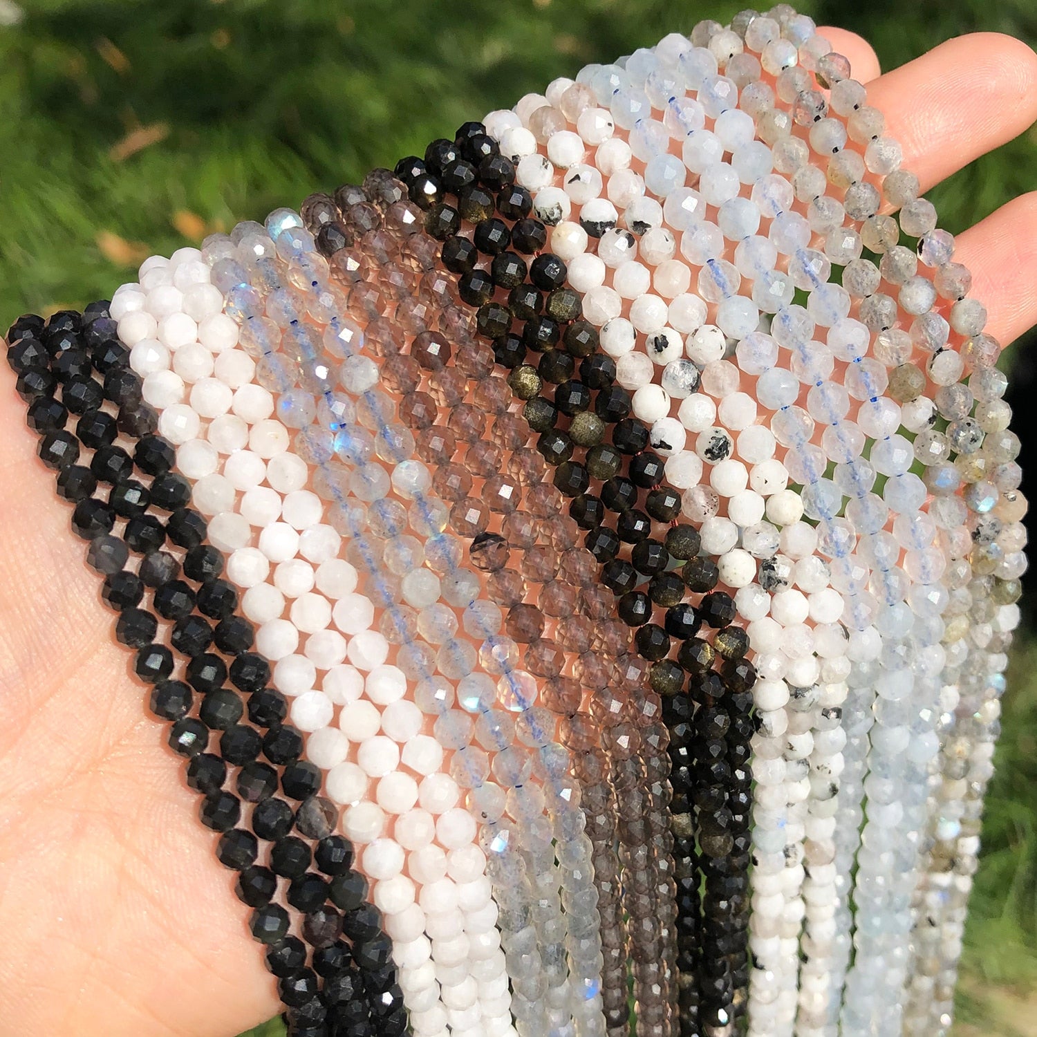 Natural Stone Faceted Labradorite Moonstone Obsidian Small Waist Beads for Beadwork DIY Jewelry Making Bracelet Accessories - KiwisLove