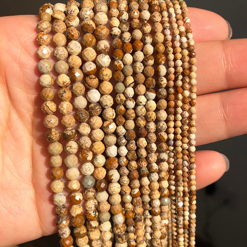 Natural Picture Jaspers Stone Beads Faceted Loose Spacer Beads for Jewelry Making DIY Bracelet Earrings Accessories 2 3 4mm 15&#39;&#39; - KiwisLove