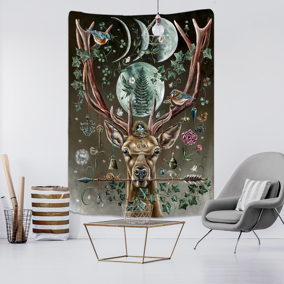 Forest Elk Tapestry Wall Hanging Mount Bohemian Psychedelic Witchcraft Mystery Hippie Bedroom Sheet Home Decor - KiwisLove