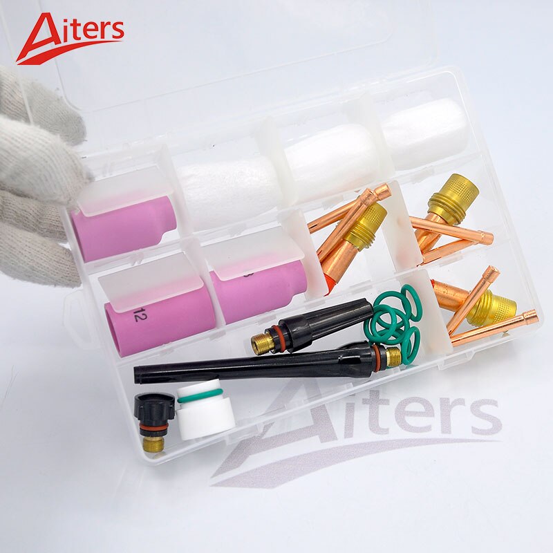 TIG Medium Gas Lens 27PCS kit Pyrex Glass Cup and Ceramic Nozzle for WP17/18/26 Welding Accessories - KiwisLove
