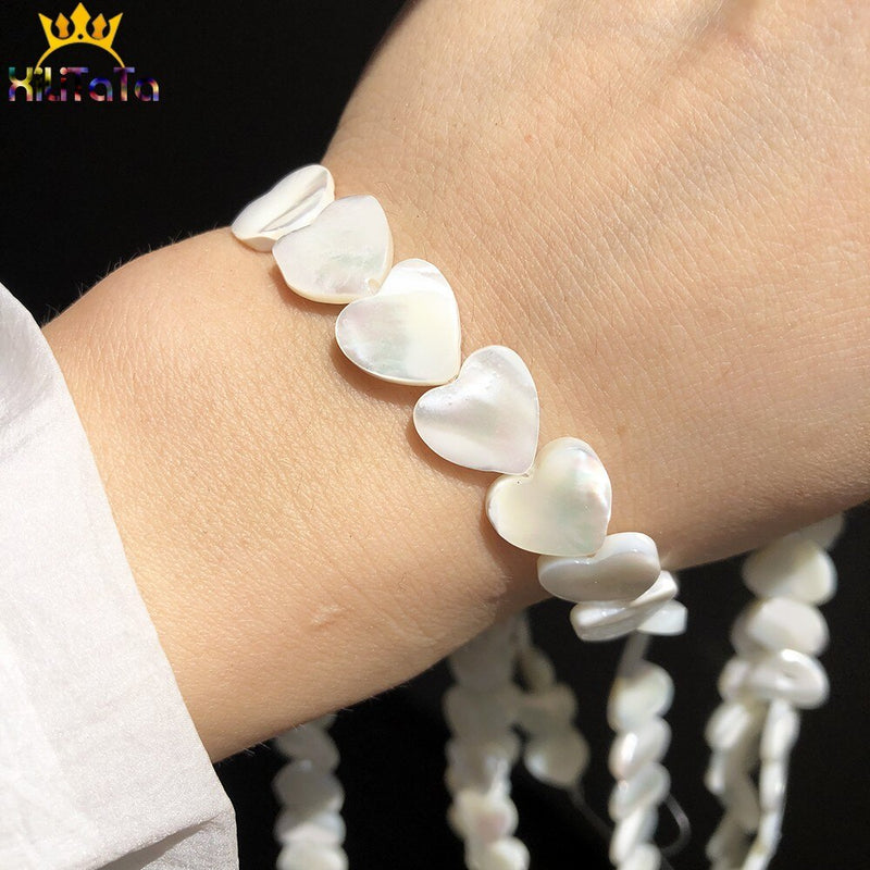 Natural White Shell Pearl Beads Love Heart Shape Loose Beads For Jewelry Making DIY Bracelet Necklace Earrings Accessories 15&#39;&#39;