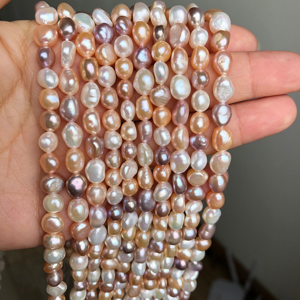 7-8mm Natural Freshwater Pearl Beads Rice Shape Mix Colors Pearls Beads For DIY Women Handmade Bracelet Charms Accessories 15&#39;&#39; - KiwisLove