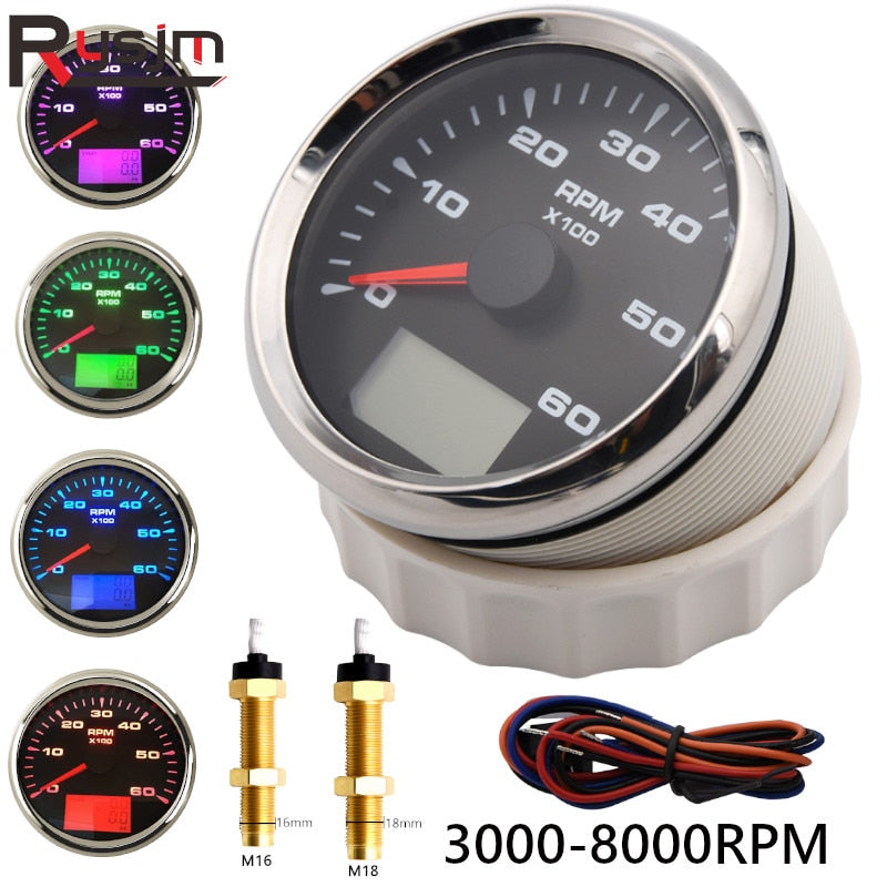 85mm Instrument Panel Tachometer Gauge 0-6000RPM,0-8000RPM Waterproof Marine Car Tacho Meter Speed Ratio with Hour meter 9-32V - KiwisLove