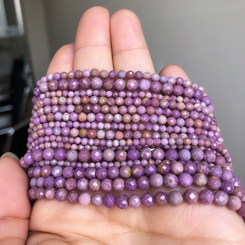 2 3 4mm Natural Faceted Purple Mica Gem Stone Beads Round Mineral Bead For Jewelry Making DIY Bracelet Earrings Accessories 15&#39;&#39; - KiwisLove